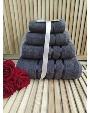 Комплект из четырёх полотенец Материал: Махра Плотность: 400г/м2 Размер: 70*130- 1 шт, 50*80 - 1 шт, 30/60 - 1 шт, 30*30 - 1 шт