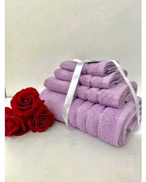 Комплект из четырёх полотенец Материал: Махра Плотность: 400г/м2 Размер: 70*130- 1 шт, 50*80 - 1 шт, 30/60 - 1 шт, 30*30 - 1 шт