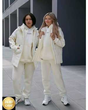 ЖЕНСКИЙ КОСТЮМ ДВОЙКА ТКАНЬ ТКАНЬ ДВОЙКА ТОЛСТОВКА НА ФЛИСЕ, ТКАНЬ ЖИЛЕТКА ПЛАЩЁВКА СИНТЕПОНЕ