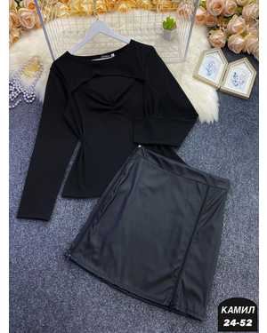 ЖЕНСКИЙ КОСТЮМ ТКАНЬ ЛАПША, ЭКО-КОЖА